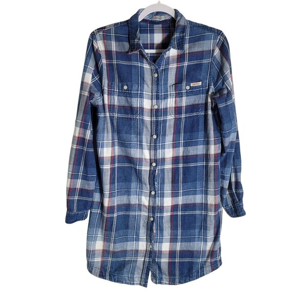Gramicci Button Up Flannel Tunic Top Womens Size Medium M Blue Plaid Countrycore - Picture 1 of 10